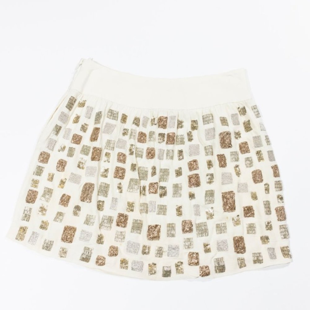 Club Monaco Lynn Gold Sequin Embellished Silk Chiffon Mini Skirt 00